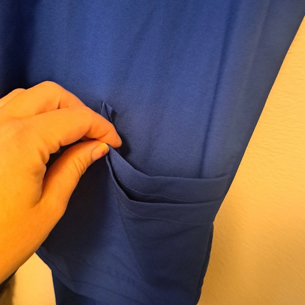 Women Royal Blue Scrub Set V-Neck Top XL and Jogger Pants M Stretch Medical Wear